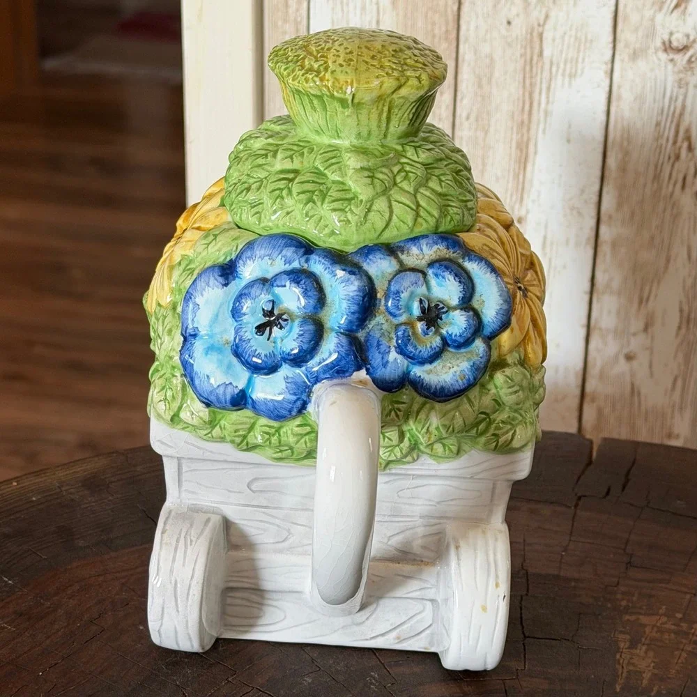 Vintage Ceramic Wheelbarrow Grandmacore Garden Teapot Cottagecore Sunflower